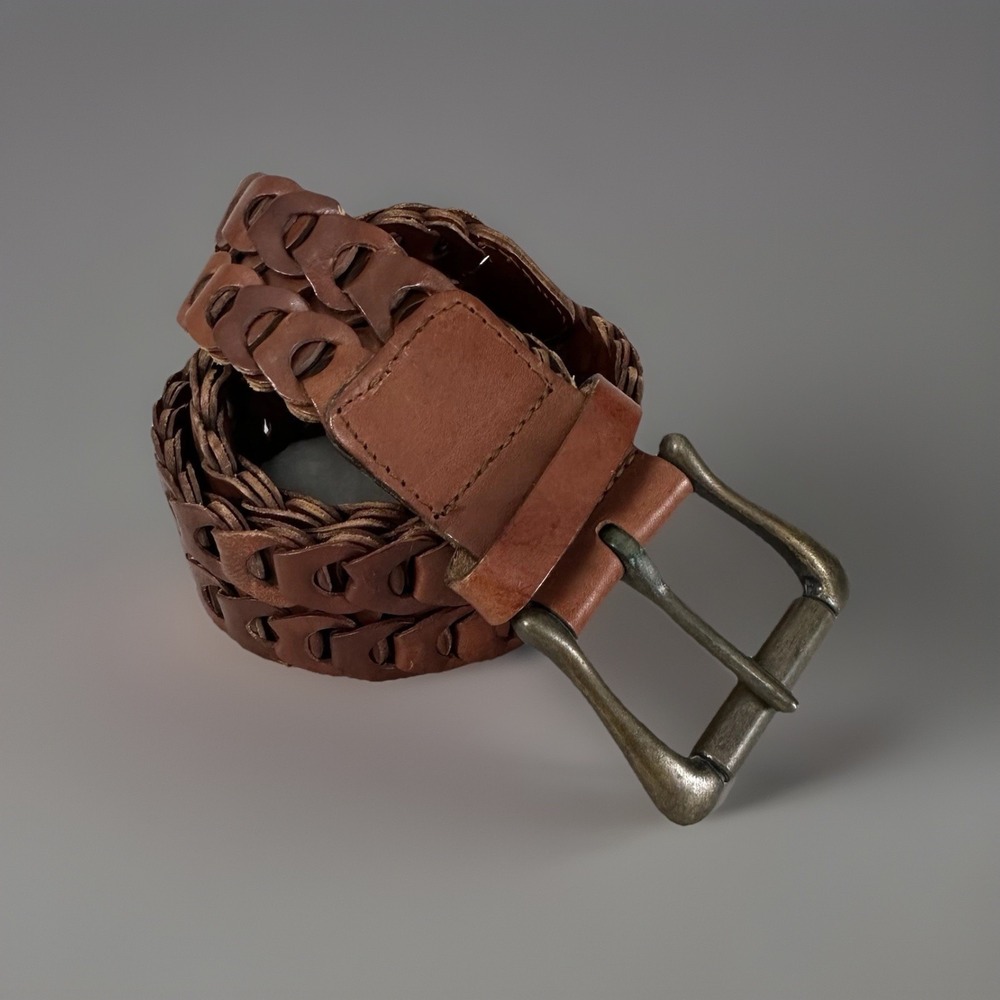 Vtg Woven Genuine Leather Belt Brown Women's M/L Boho Western Hippie